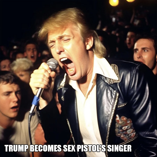 Trump becomes Sex Pistol's singer.