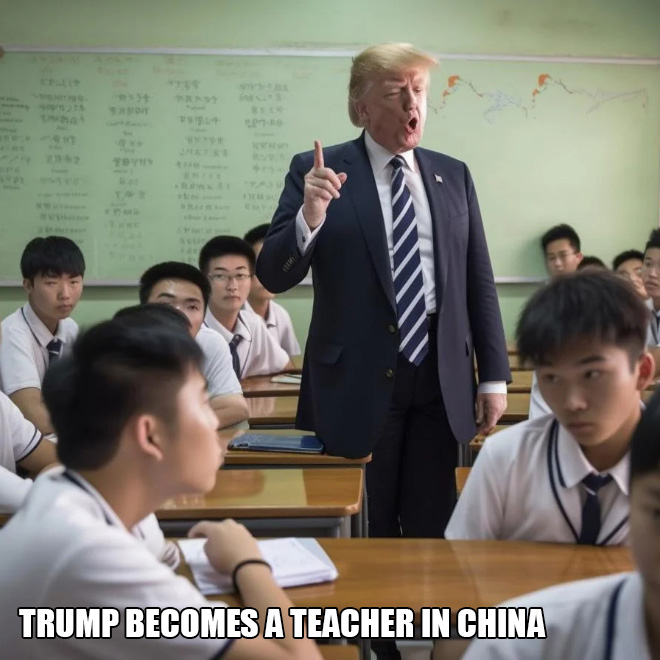 Trump becomes a teacher in China.