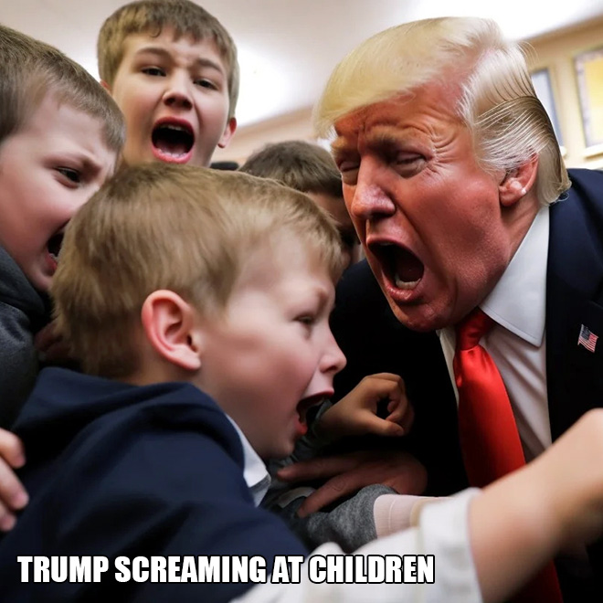 Trump screaming at children.