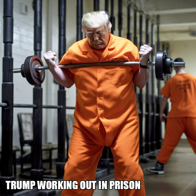 Trump working out in prison.