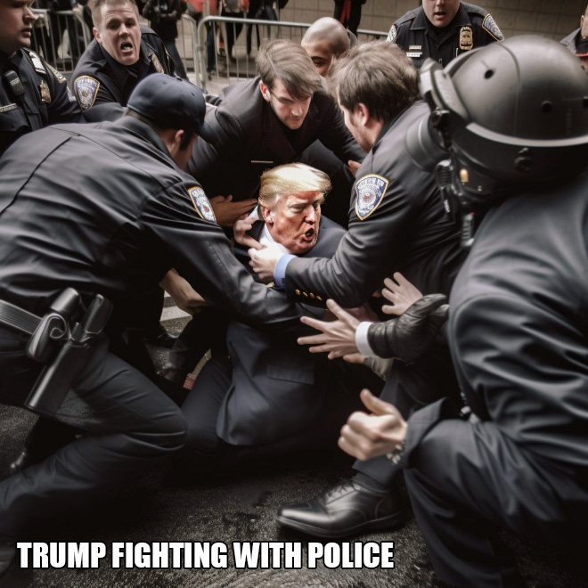 Trump fighting with police.