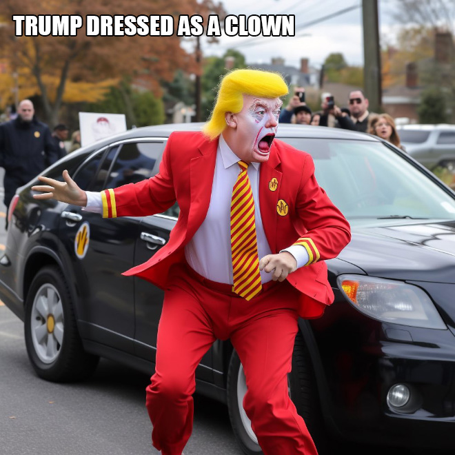 Trump dressed as a clown.