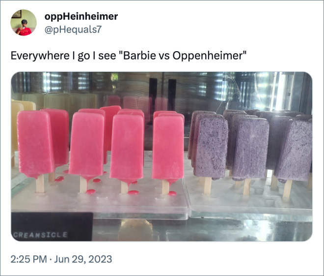 Everywhere I go I see "Barbie vs Oppenheimer"