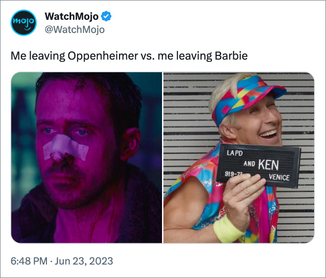 Me leaving Oppenheimer vs. me leaving Barbie