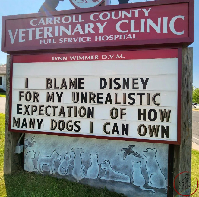 Carroll County Veterinary Clinic has the funniest signs.