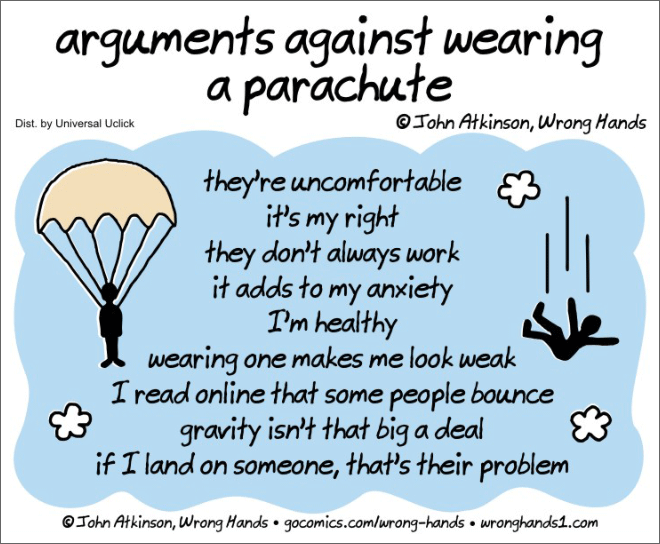 Arguments against wearing a parachute.