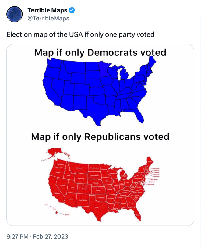 Election map of the USA if only one party voted
