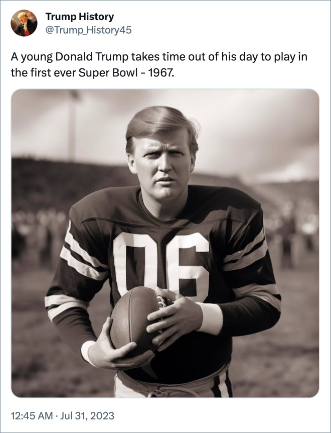 A young Donald Trump takes time out of his day to play in the first ever Super Bowl - 1967.