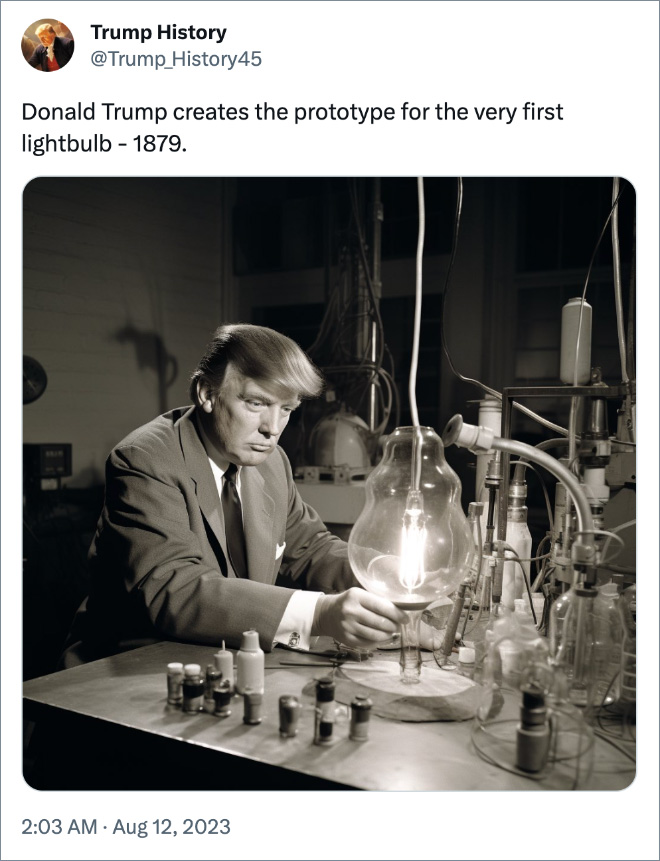 Donald Trump creates the prototype for the very first lightbulb - 1879.