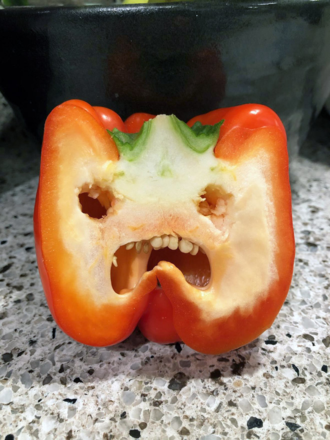 Bell pepper screaming in horror.