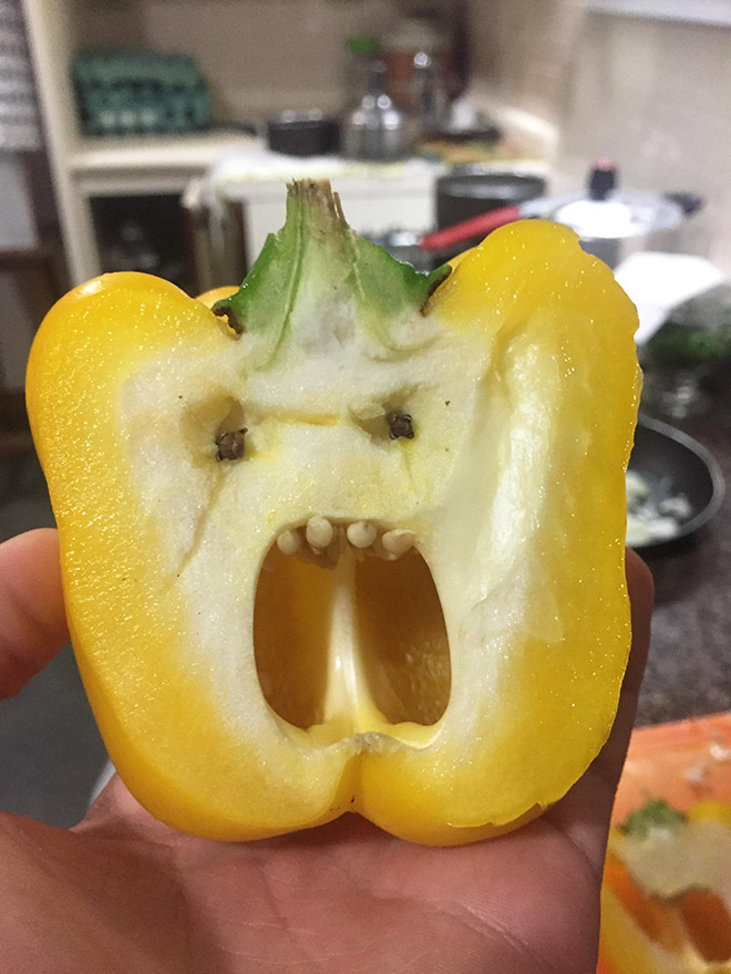 Bell pepper screaming in horror.