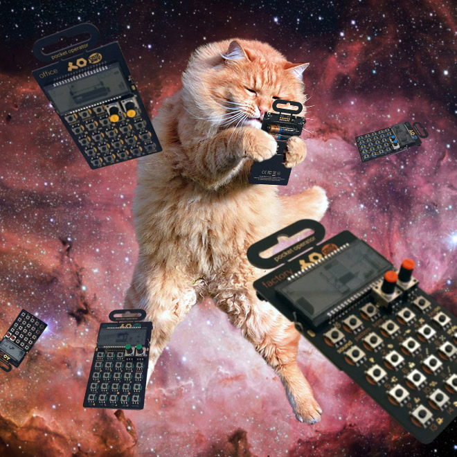 Cat on synthesizer in space.