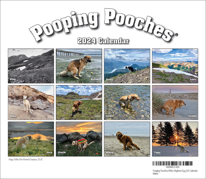 Pooping Pooches calendar for 2024.