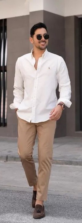 White Shirt With Nude Trouser