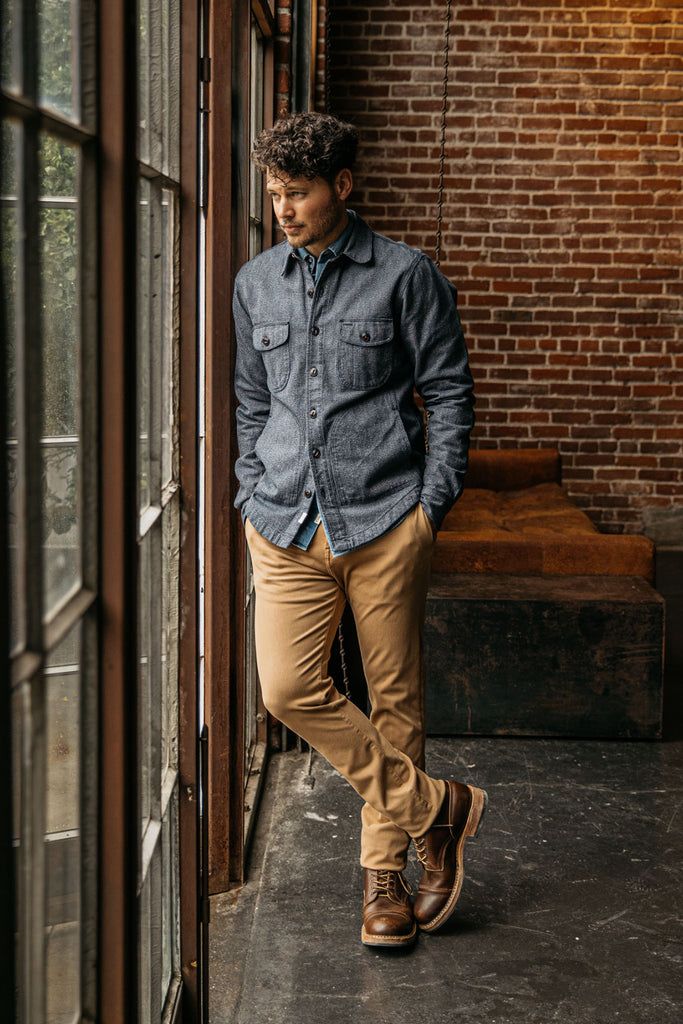 Demin Shirt With Khaki Pants and Boots