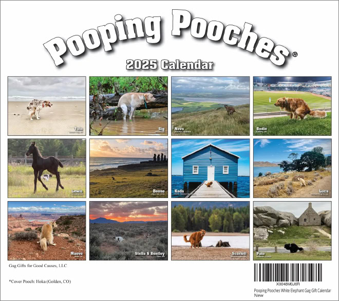 "Pooping Pooches" 2025 calendar.