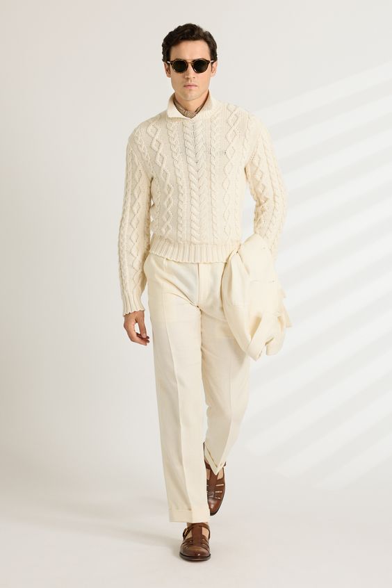 Cream Knit Sweater and Trouser