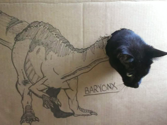 Cardboard dinosaur cat.