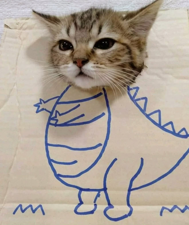 Cardboard dinosaur cat.