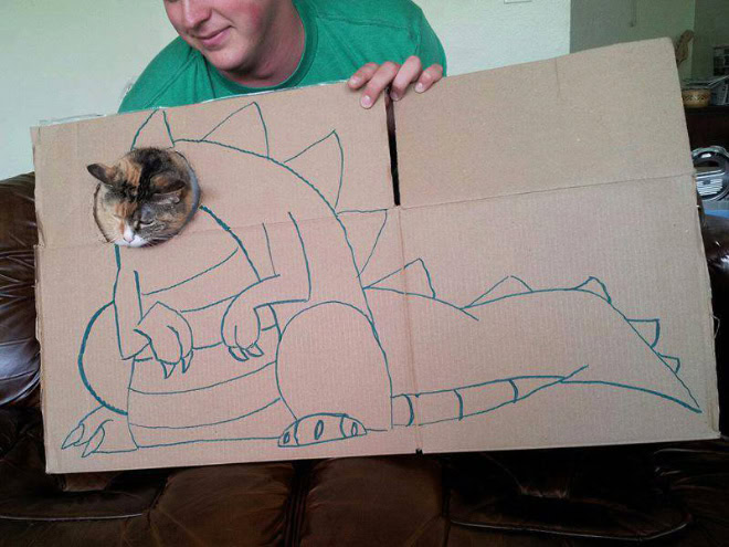 Cardboard dinosaur cat.