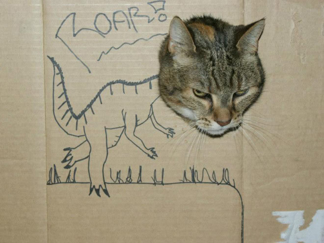 Cardboard dinosaur cat.