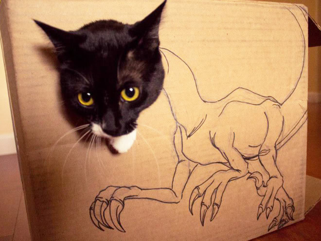 Cardboard dinosaur cat.