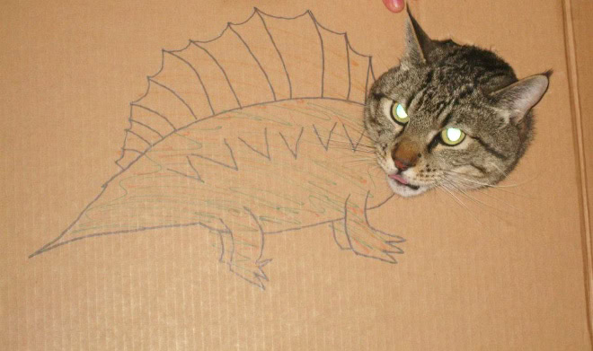 Cardboard dinosaur cat.