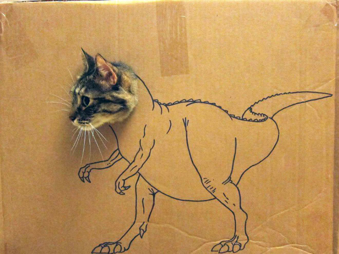 Cardboard dinosaur cat.