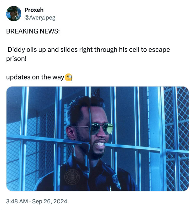 BREAKING NEWS: Diddy oils up and slides right through his cell to escape prison!