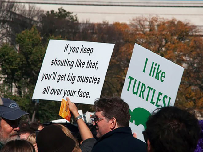 Hilariously polite protest sign.