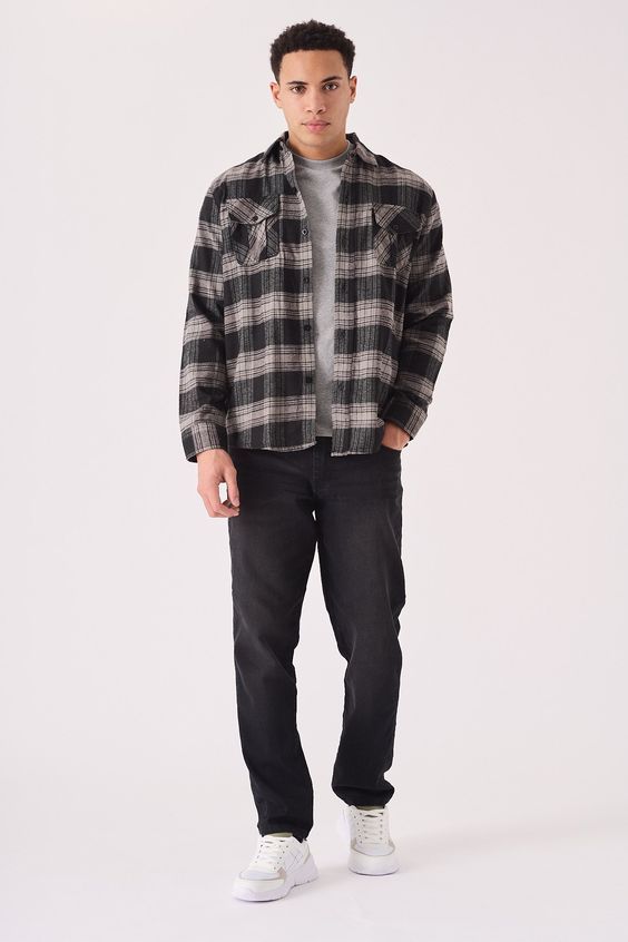 Casual Plaid Shirt with Dark Jeans