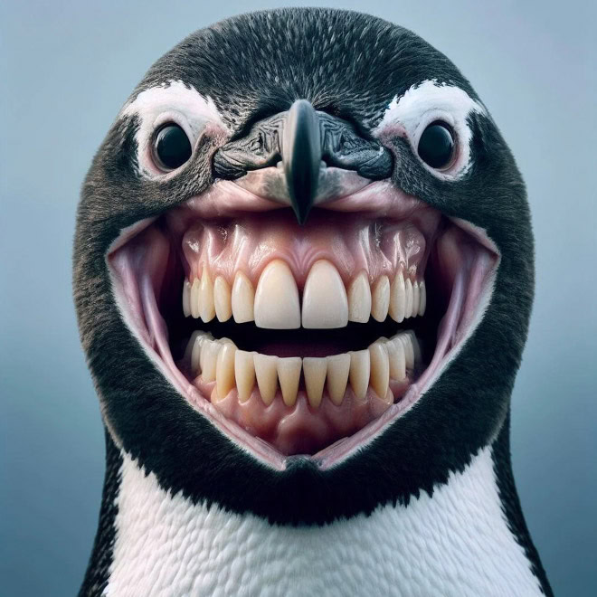 Animals with human teeth are hilariously creepy.