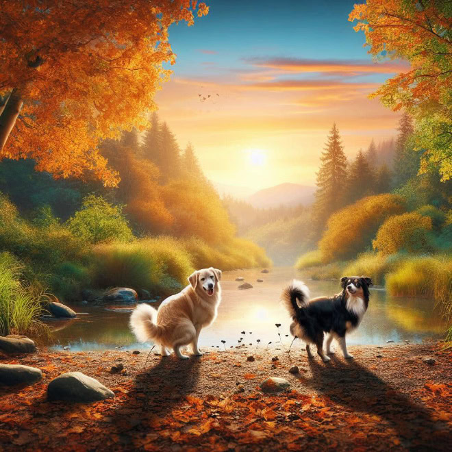 AI-generated picture of dogs pooping in a beautiful place.