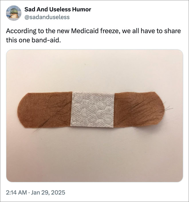 According to the new Medicaid freeze, we all have to share this one band-aid.