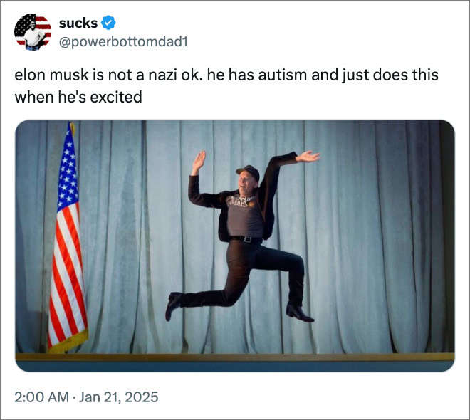 elon musk is not a nazi ok. he has autism and just does this when he's excited