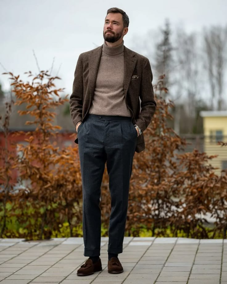 Turtleneck Sweater with Blazer and Leather Loafers