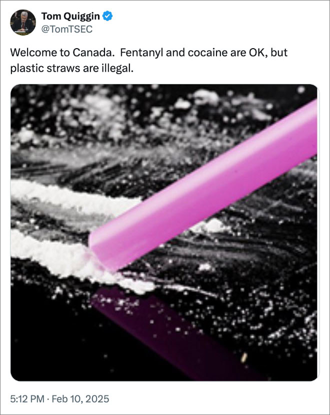 Welcome to Canada. Fentanyl and cocaine are OK, but plastic straws are illegal.