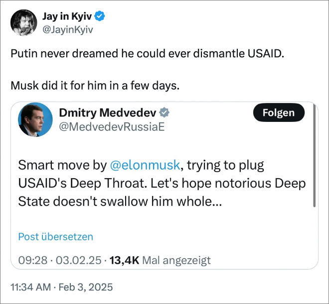 Putin never dreamed he could ever dismantle USAID. Musk did it for him in a few days.