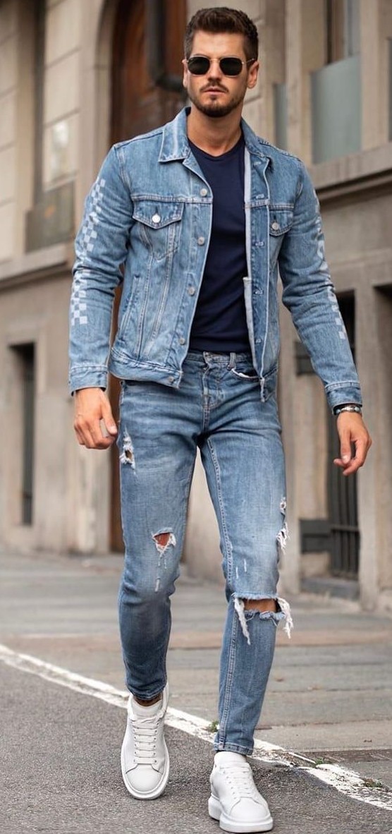 Distressed Jeans Paired Denim Jacket