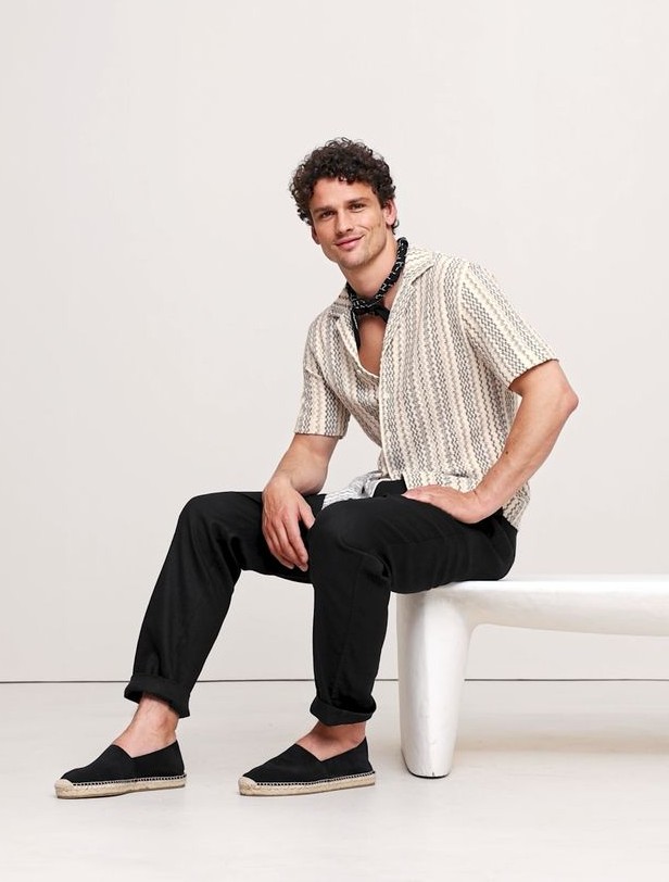 Black Espadrilles and Cropped Trousers with Short Sleeve Shirt