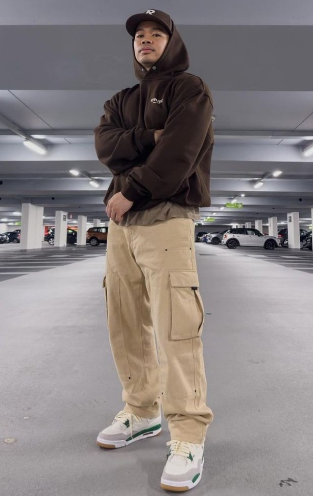 Chunky Sneakers with Cargo Pants and Hoodie
