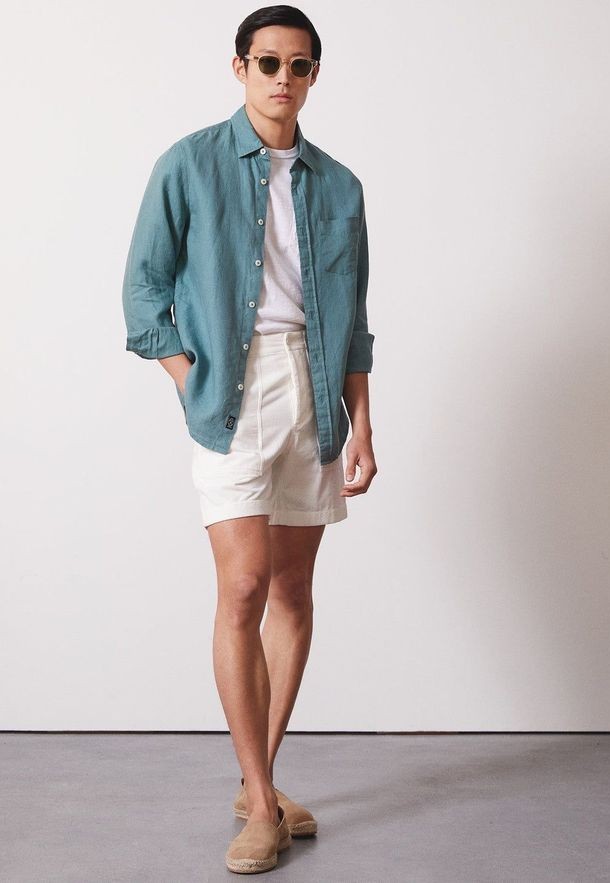 Espadrilles with Linen Shorts and Button-down