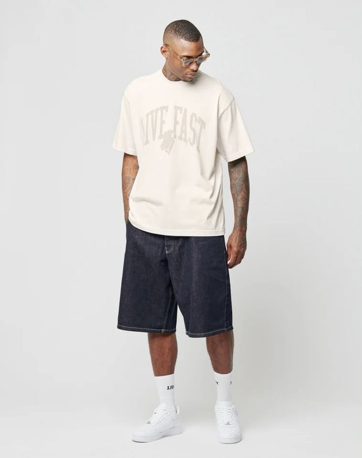 Oversized Graphic Tees with Denim Short