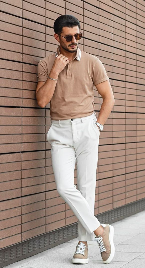 Pastel Polo Shirt With off-White Trousers