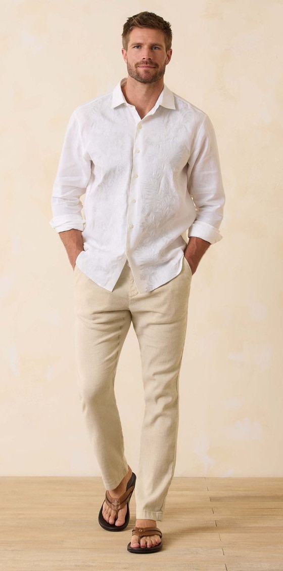 White Linen Shirt With Beige