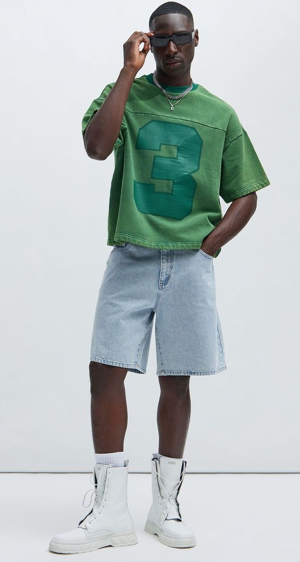 Boxy Oversized Tee With Denim Short
