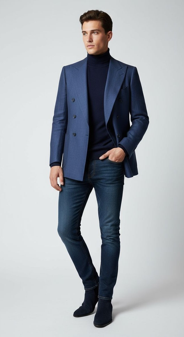 Blue Double-Breasted Blazer