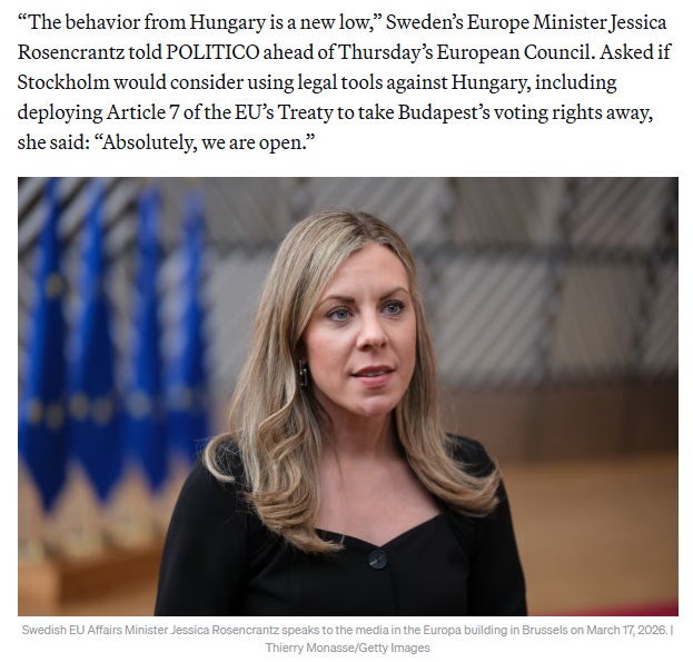 Swedish Europe Minister Jessica Rosencrantz discusses stripping Hungary of its voting rights over Viktor Orban's veto of a loan package for Ukraine