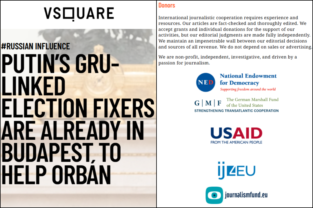 Vsquare's article on alleged Russian influence in the Hungarian election, and a list of the outlet's donors from its website
