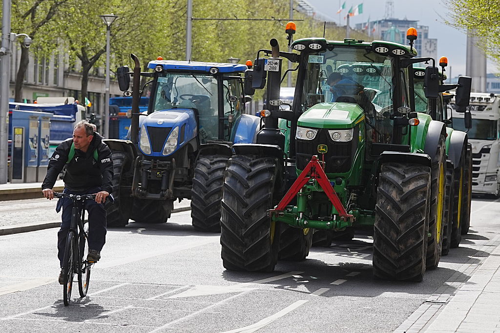 Tractors block traffic as part of an ongoing fuel price protest in Dublin, Ireland, April 8, 2026